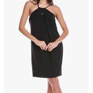 Trina Turk Women’s Size 8 Black Bold Pleat Front Sleeveless Halter Neck Dress